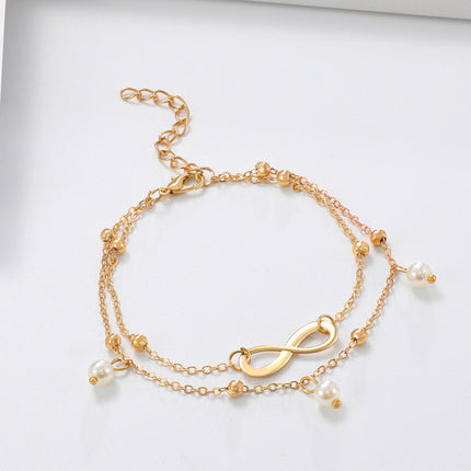 Infinite Design Pearl Decorated Multi Layered Women Anklets Summer Fashion Crystal Rhinestone Decorated Girls Jewelry Boho Style Multi Occasion Party Anklets