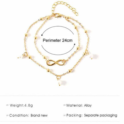 Infinite Design Pearl Decorated Multi Layered Women Anklets Summer Fashion Crystal Rhinestone Decorated Girls Jewelry Boho Style Multi Occasion Party Anklets