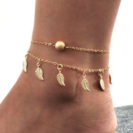 Golden Leaf Braided Metal Anklets Stylish Women's Jewelry for Various Occasions Parties and Casual Home Wear.