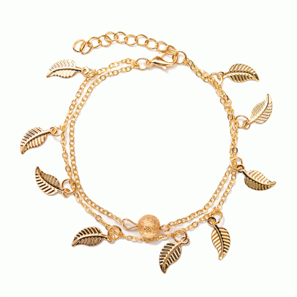 Golden Leaf Braided Metal Anklets Stylish Women's Jewelry for Various Occasions Parties and Casual Home Wear.