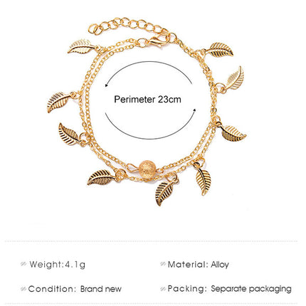 Golden Leaf Braided Metal Anklets Stylish Women's Jewelry for Various Occasions Parties and Casual Home Wear.