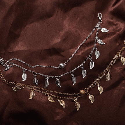 Golden Leaf Braided Metal Anklets Stylish Women's Jewelry for Various Occasions Parties and Casual Home Wear.