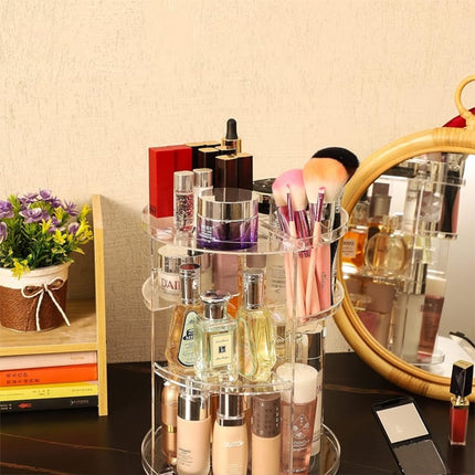 Versatile Transparent Acrylic Makeup Organizer 360 Rotating Detachable Storage Rack for Jewelry Cosmetics and More!