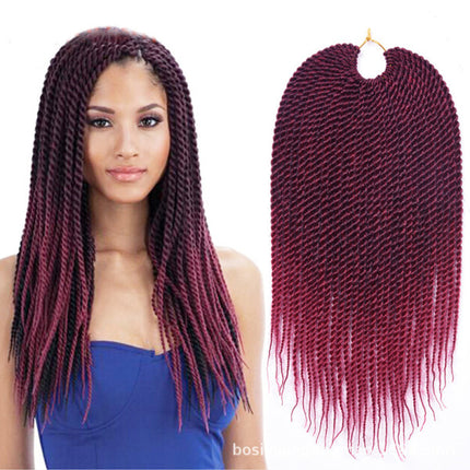 16 Inch Twist Crochet Braided Hair Extension Fiber Women Fashion Easy Clip Style Fake Hair Extensions Wig - Wine Red