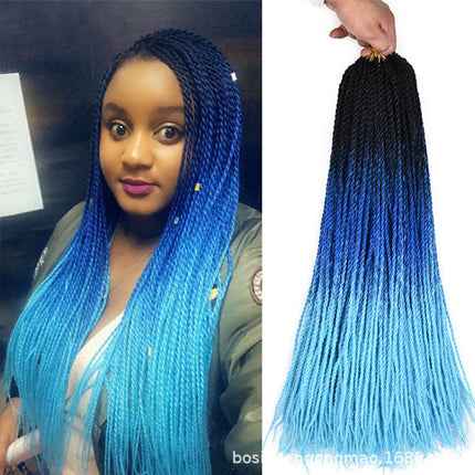 30 Inches Blue Faded Gradient Twisted Crochet Braid Hair Extension Fiber Strong Stylish Women Fashion Hairs Wigs Extensions