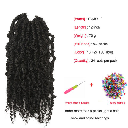 12 Inch Shaded Twisted Braid Curly Hairs Extension African Women Fashion Easy Patch High Quality Artificial Hairs Wigs Extension