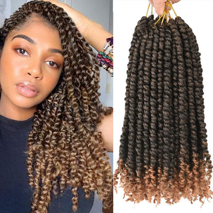 12 Inch Cut Down Bleach Shaded Hair Wigs Extension Twisted Braid Curly African Women Fashion Easy Patch High Quality Artificial  Hairs Extensions