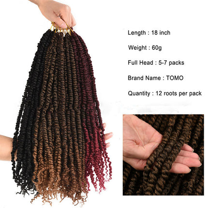 18 Inch Dark Brown Breaded Hairs Extension Twisted Braid Curly African Women Fashion Easy Patch  Curly Fake Hairs WIgs Extensions