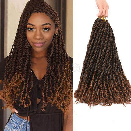 18 Inch Dark Brown Breaded Hairs Extension Twisted Braid Curly African Women Fashion Easy Patch  Curly Fake Hairs WIgs Extensions