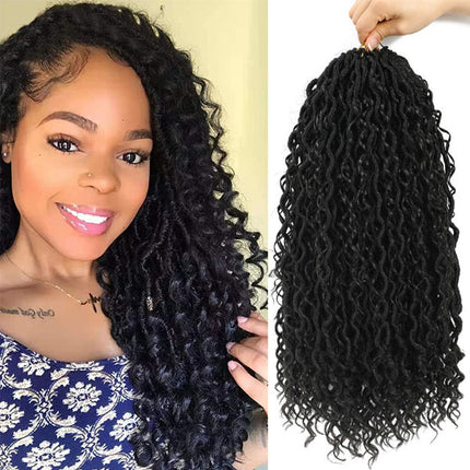 18 Inch Curly Crochet Braided Hair Extension Synthetic Braiding Fake Women Hair Wig Extensions - Black