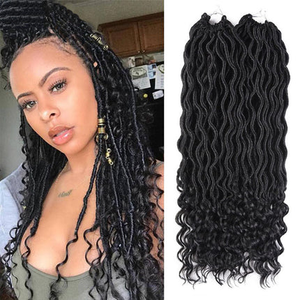 Faux Curly Crochet Braids Hollow Style Women Fashion Wear African Style Wig - Black