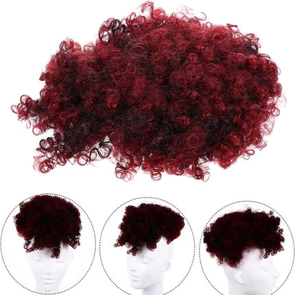 Short Kinky Afro High Puff Curly Hair Bun Bangs Drawstring Girls Bun - 8 Inch - Wine Red