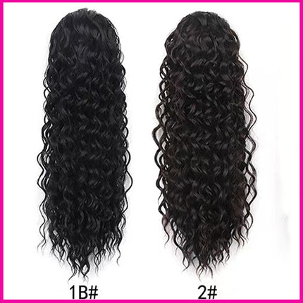 16 Inch Kinky Long Curly Ponytail Drawstring Synthetic With Hook  Fake Wavy Black Hair Wig Extension