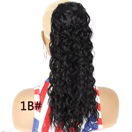 16 Inch Kinky Long Curly Ponytail Drawstring Synthetic With Hook  Fake Wavy Black Hair Wig Extension