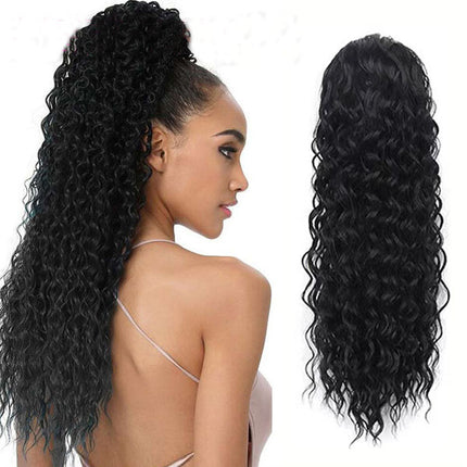 16 Inch Kinky Long Curly Ponytail Drawstring Synthetic With Hook  Fake Wavy Black Hair Wig Extension