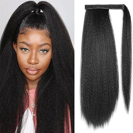 26 Inch Permed Style Ponytail Long Stylish Fluffy Perm Kinky Natural Hair Hair Wig With Clip - Black