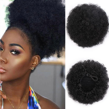 Rough Stylish Cross Stylish Curly African Stylish Ponytail Hair Bun Fake Women Fashion Hair Wig Bun - Black