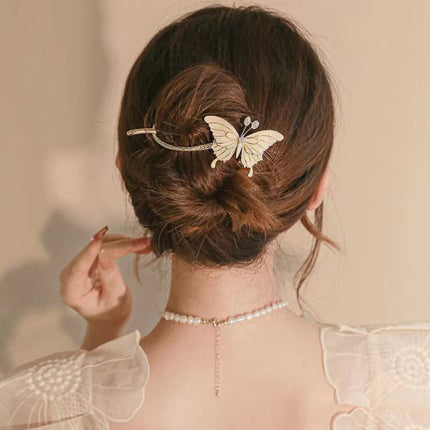 Butterfly Patched Women Fashion Carved Stylish Hook Hair Clips - Shiny Golden