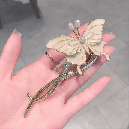 Butterfly Patched Women Fashion Carved Stylish Hook Hair Clips - Shiny Golden