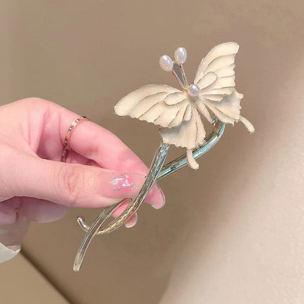 Butterfly Patched Women Fashion Carved Stylish Hook Hair Clips - Shiny Golden