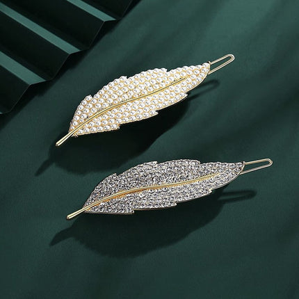 Leaf Carved Stylish Gold Plated Hair Grooming Women Fashionable Fancy Clips - Golden