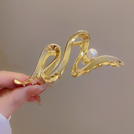 Wavy Pearl Decorative Fancy Head Wear Versatile Women Hair Clip - Golden