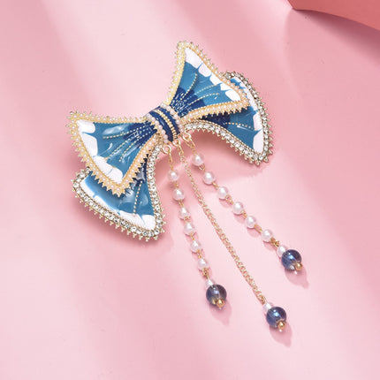 Bow Stylish Pearl Decorative Pendant Style Hook Closure Hair Clips - Multi Color