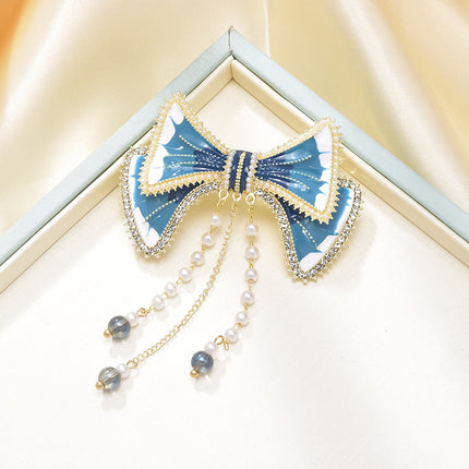 Bow Stylish Pearl Decorative Pendant Style Hook Closure Hair Clips - Multi Color