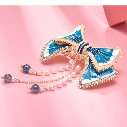 Bow Stylish Pearl Decorative Pendant Style Hook Closure Hair Clips - Multi Color