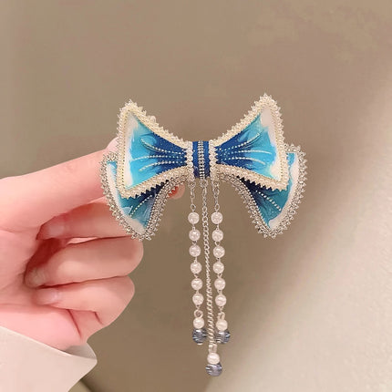 Bow Stylish Pearl Decorative Pendant Style Hook Closure Hair Clips - Multi Color