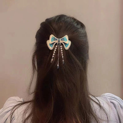 Bow Stylish Pearl Decorative Pendant Style Hook Closure Hair Clips - Multi Color