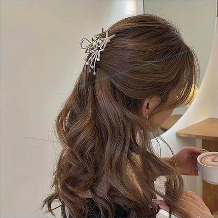 Pearl Decorative Star Design Hook Closure Women Fashion Hair Grooming Clips - Golden