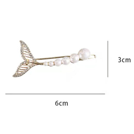 Fish Tail Pearl Decorative Mermaid Style Hair Pin Clips - Golden White