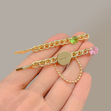 Gold Plated Crystal Decorative Women Fashion Headwear Casual Wear Hair Clips- Golden