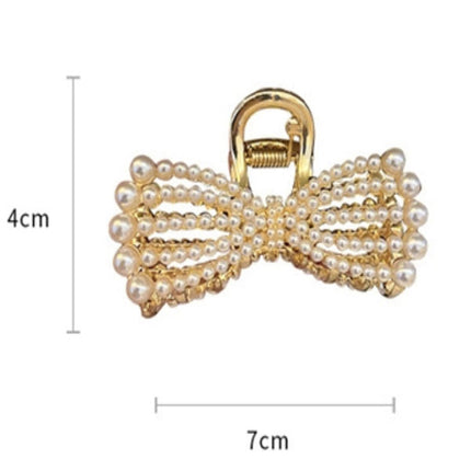 Pearl Decorative Bow Shaped Catcher Bun Styling Women Fashion Hair Catcher Clip - Golden