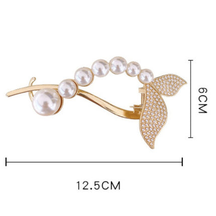 Mermaid Fish Tail Stylish Pearl Decorative Bun Fashion Wear Hook Closure Clip - Golden White