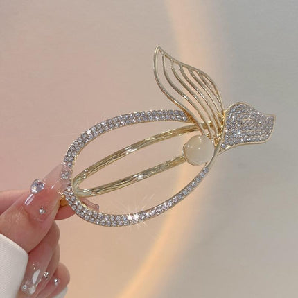 Fish Tail Hollow Crystal Decorative Women Hair Bun Styling Hooked Clips - Silver