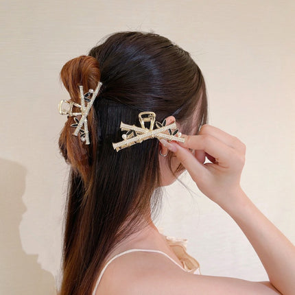 Crystal Decorative Hair Grooming Styling Catcher Clips - Golden