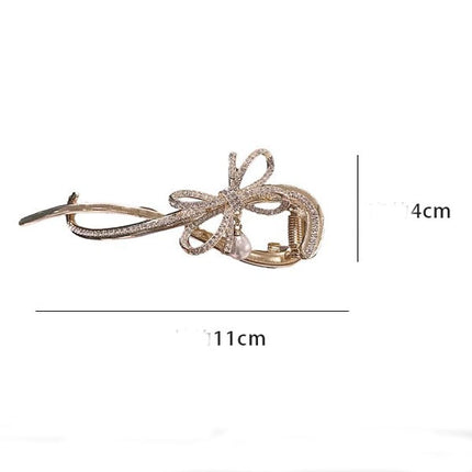 Bow Stylish Gold Plated Women Fashionable Hair Bow Catcher Hook Clips - Golden