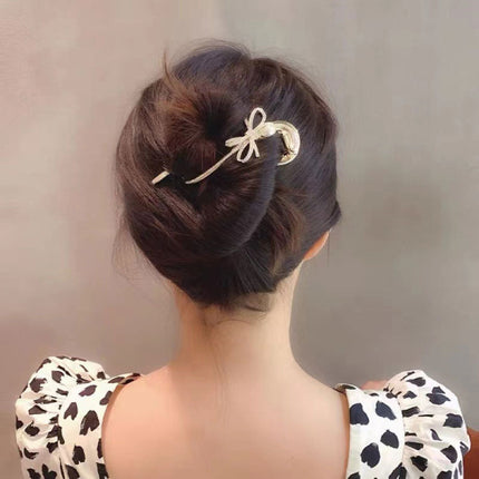 Bow Stylish Gold Plated Women Fashionable Hair Bow Catcher Hook Clips - Golden