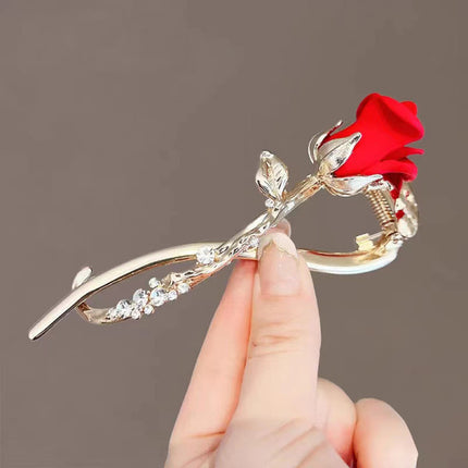 Twist Hook Rose Patched Stylish Hair Grooming Retro Style Clip - Red