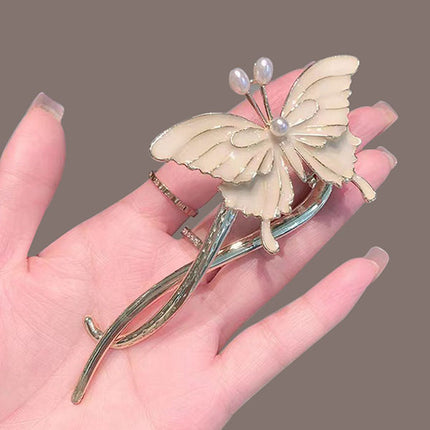 Butterfly Patched Women Fashion Hair Grooming Twist Lock Hook Closure Clip - Silver White