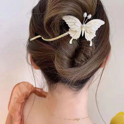 Butterfly Patched Women Fashion Hair Grooming Twist Lock Hook Closure Clip - Silver White