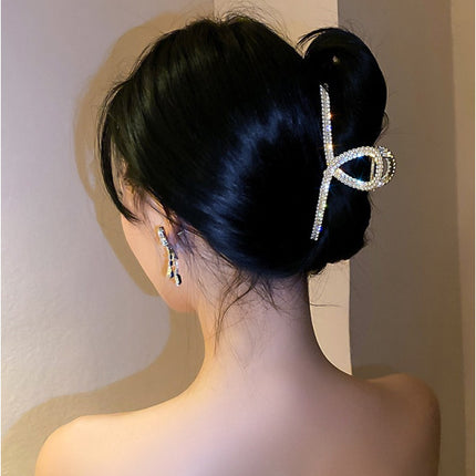 Thin Style Crystal Patch Decorative Large Style Bun Styling Catcher Clip - Golden