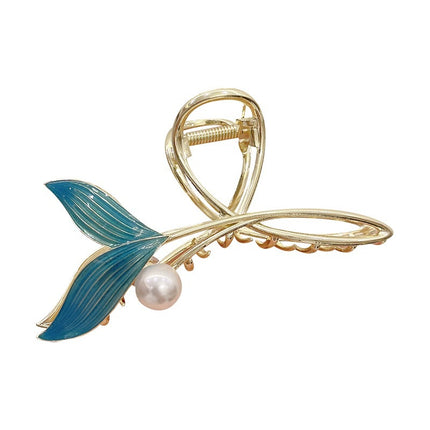 Mermaid Style Exquisite Blue Pearl Decorative Bun Hair Catcher Clips - Golden Blue