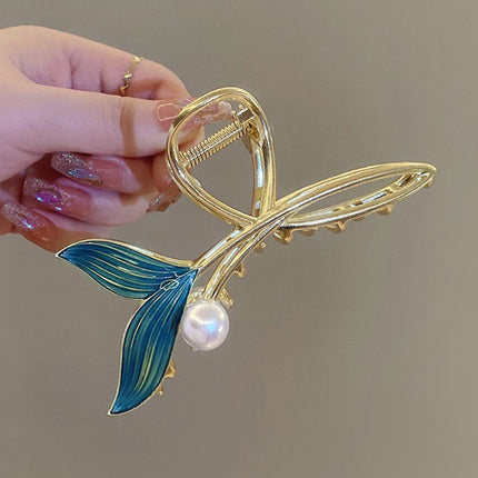 Mermaid Style Exquisite Blue Pearl Decorative Bun Hair Catcher Clips - Golden Blue