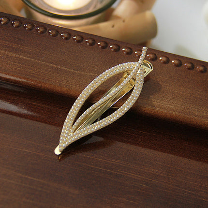 Hollow Leaf Rhinestone Decorative Side Clip Women Fancy Hair Clips - Golden