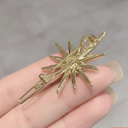 Thin Pointed Snowflake Rhinestone Decorative Women Fashion Hair Grooming Style Side Hair Pins - Multi Color