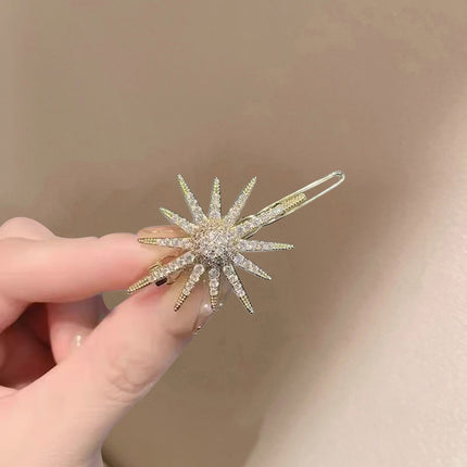 Thin Pointed Snowflake Rhinestone Decorative Women Fashion Hair Grooming Style Side Hair Pins - Multi Color