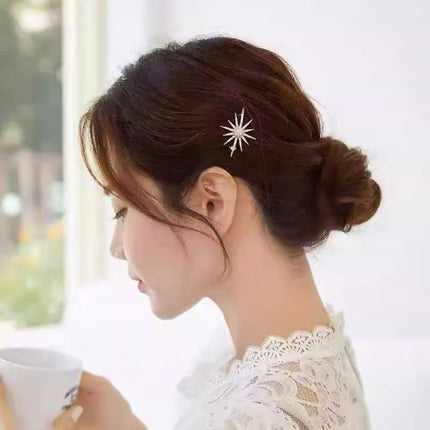 Thin Pointed Snowflake Rhinestone Decorative Women Fashion Hair Grooming Style Side Hair Pins - Multi Color